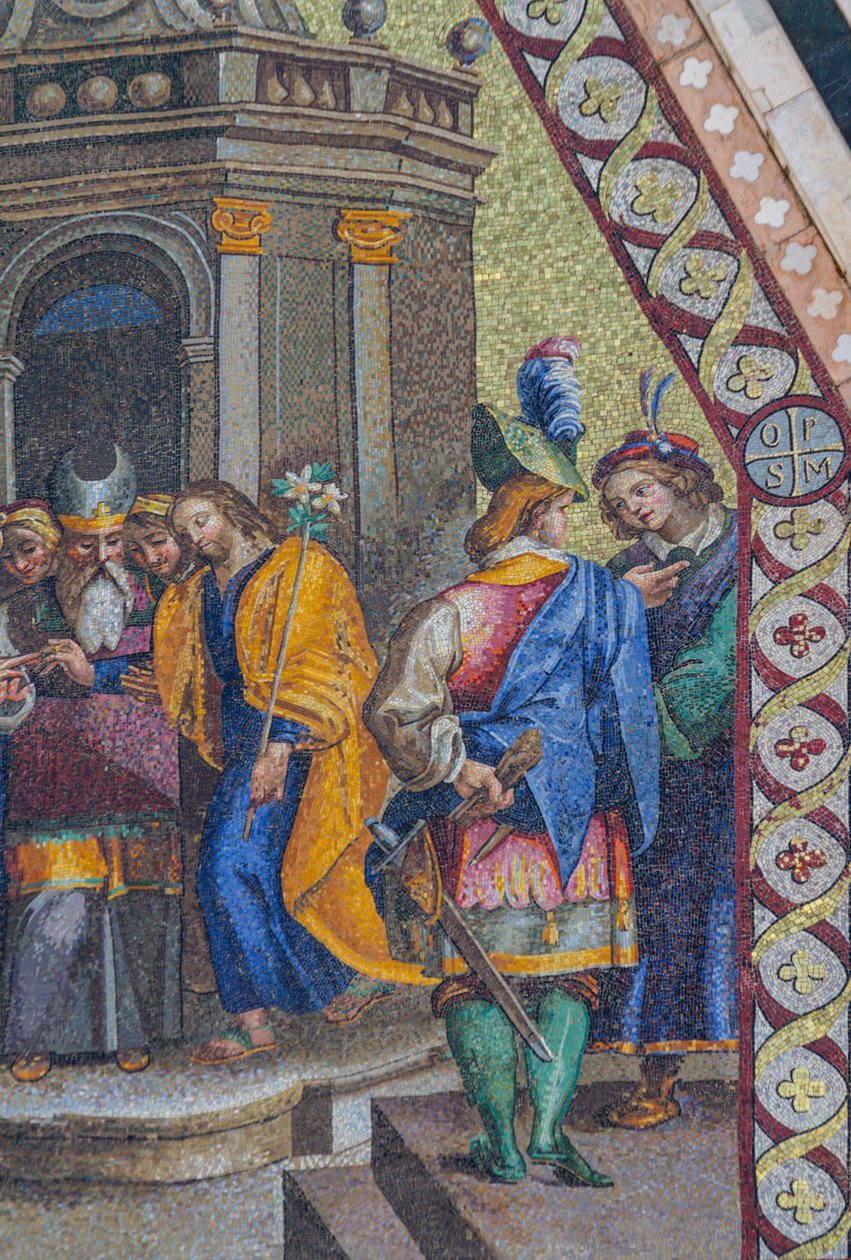 Jungfruns äktenskap, mosaik, övre spets i fasaden av Orvieto-katedralen, Umbrien, Italien av Italian School
