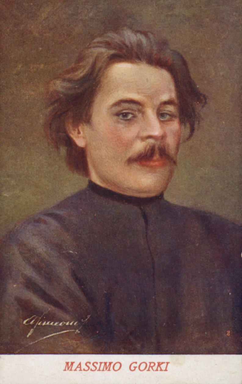 Maxim Gorkij (1868-1936), rysk författare och politisk aktivist (färglitografi) av Italian School