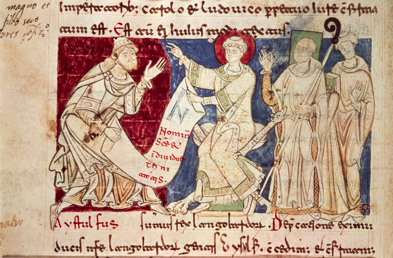 Miniatyr från Chronicon Vulturnense, upplyst codex komponerad av munken Iohannes, ca 1130, Italien av Italian School