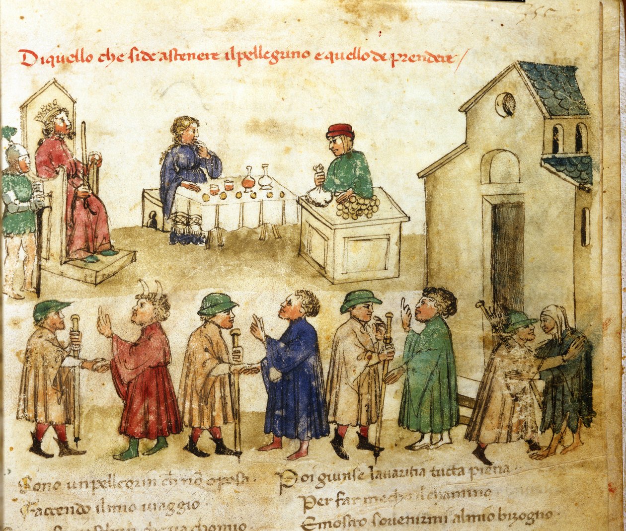 Modell av pilgrimers beteende - i "" Chronic of Sercambi "", cirka 1400. Nationalarkivet, Lucca. av Italian School