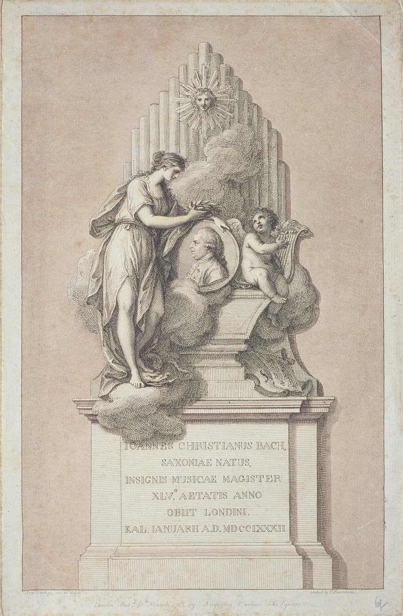 Monument till Johann Christian Bach (1735-1782) graverad av Francesco Bartolozzi (1727-1815) 1782 av Italian School