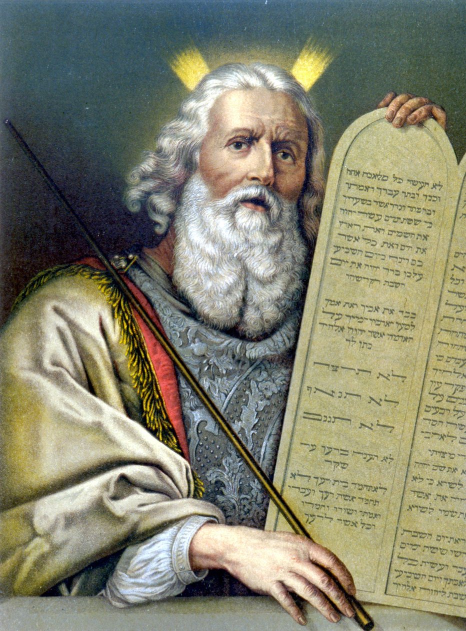 Moses håller lagbordet - i "Golden classical Bible: history of divine uppenbaring in the old and in the new strävan" "av Giovanni Ladislao Sykora (vol. 1), översatt av Don Clemente Benetti. (Italiensk bibel) av Italian School