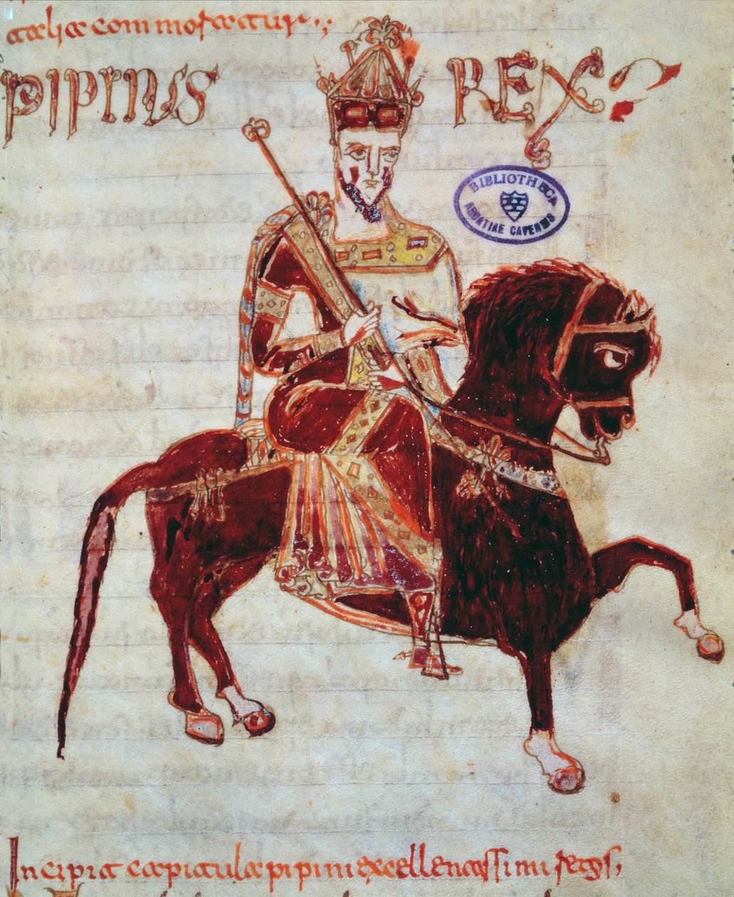 Ms 4 Ridsporträtt av Pepin (ca 773-810) kung av Italien, 1023 av Italian School