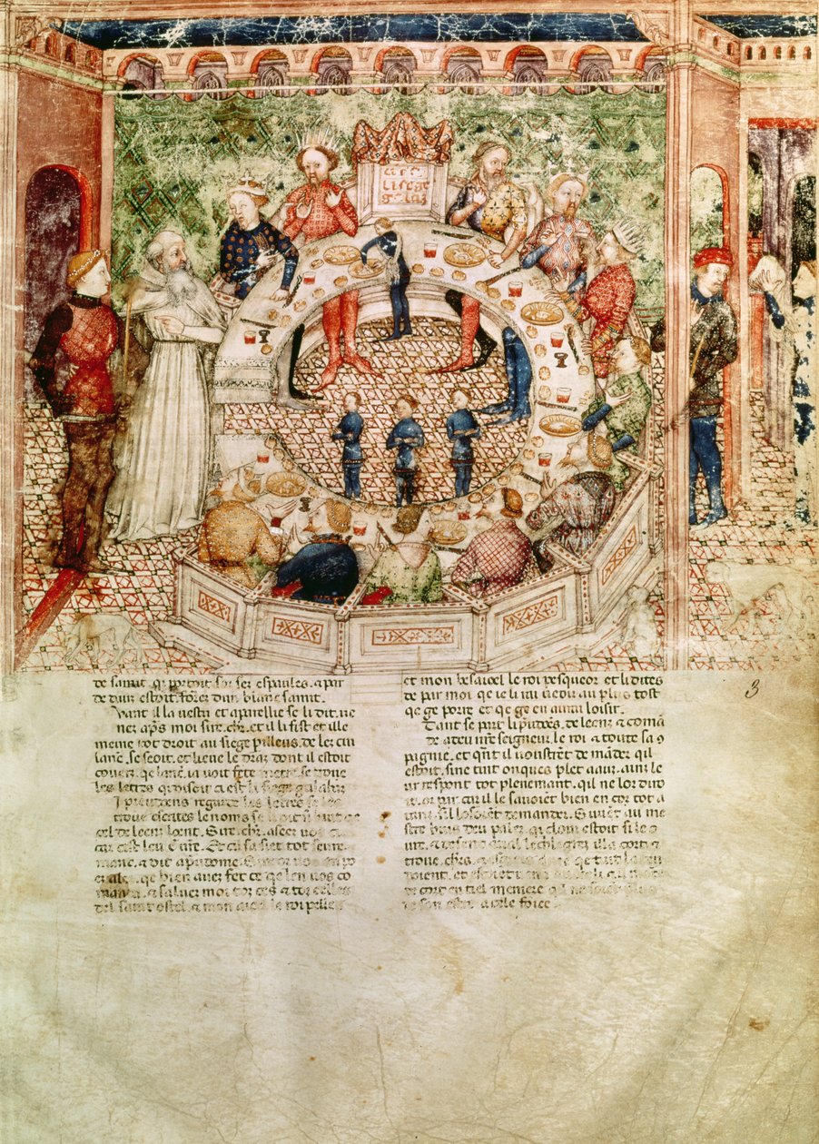 Fr 343 fol.3 Sir Galahad välkomnas till det runda bordet, från Queste del Saint Graal, ca 1380-85 av Italian School
