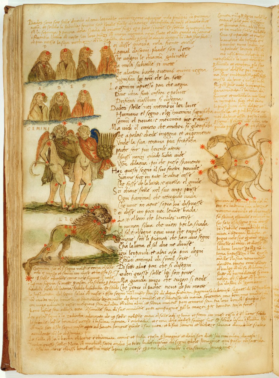 Ms Ital 483 P.4.7 f.156v Tvillingarna, Lejonet och Kräftan, från 