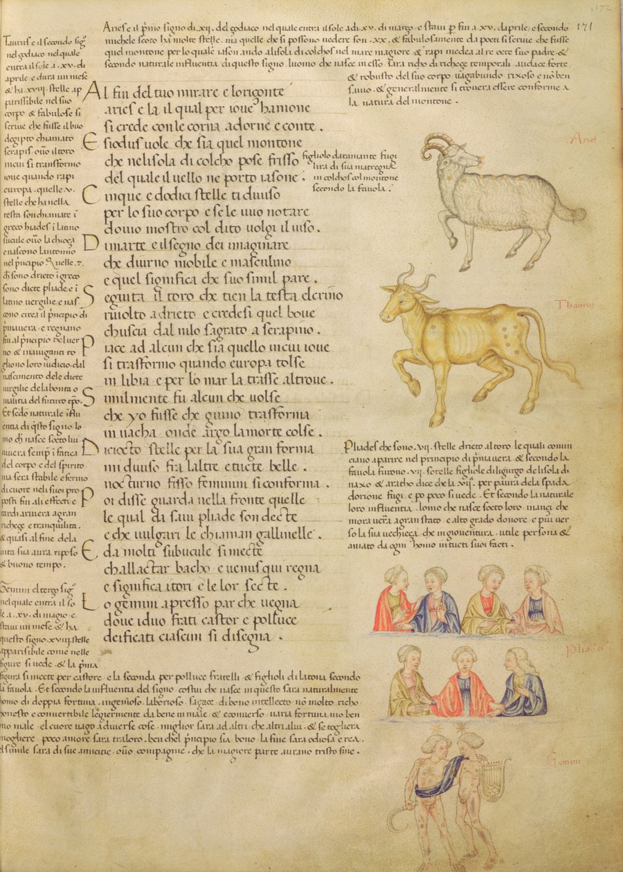 Ms Italien 87 fol.171 Sida som illustrerar astrologiska tecken, från 
