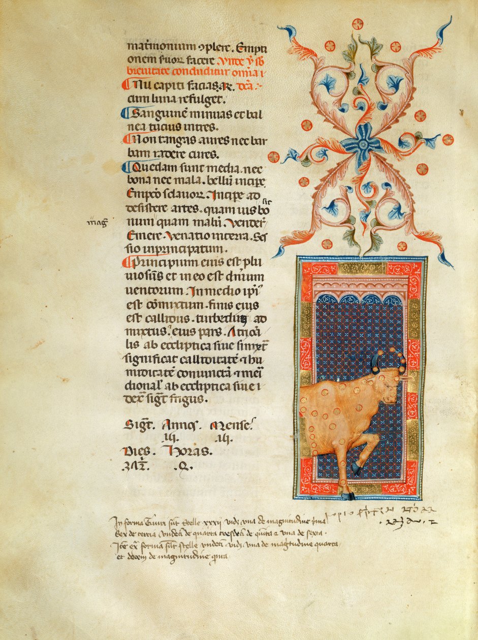 Ms Latin 7272 fol 113 Upplyst kalendersida för april av Italian School