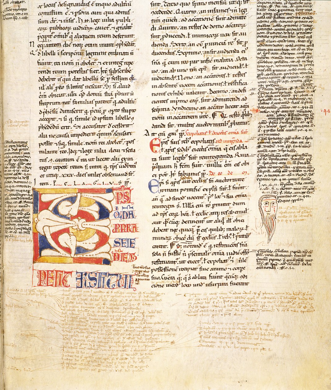 Ms. McClean 135, f.96r: detalj av ett historiskt initialt C i växtform från Gratians Decretum, sent 1100-tal av Italian School