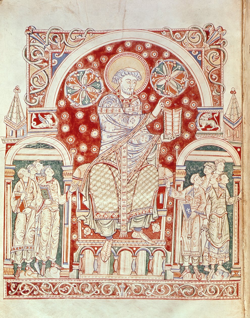 Ms. Plut.12.17 f.3v St. Augustinus predikar för sina lärjungar, från De Civitate Dei, (11-1100-talet) av Italian School