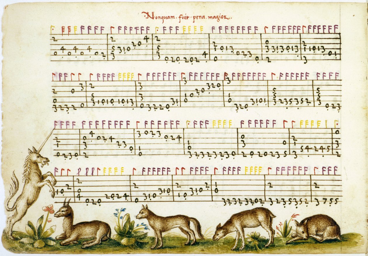 Notblad från Komposition av Meser Vincenzo Capirola komponerad av Vincenzo Capirola (1474-1548) av Italian School