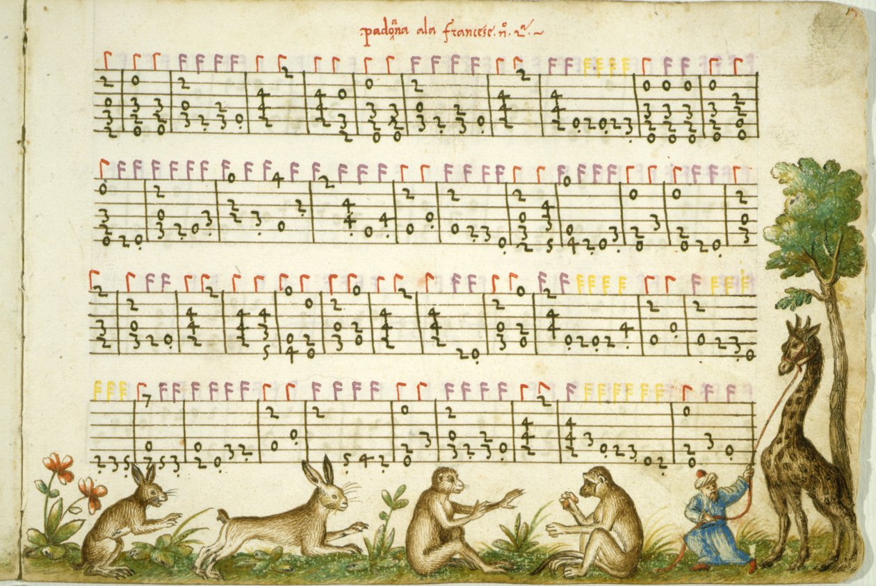 Notblad från Komposition av Meser Vincenzo Capirola komponerad av Vincenzo Capirola (1474-1548) av Italian School