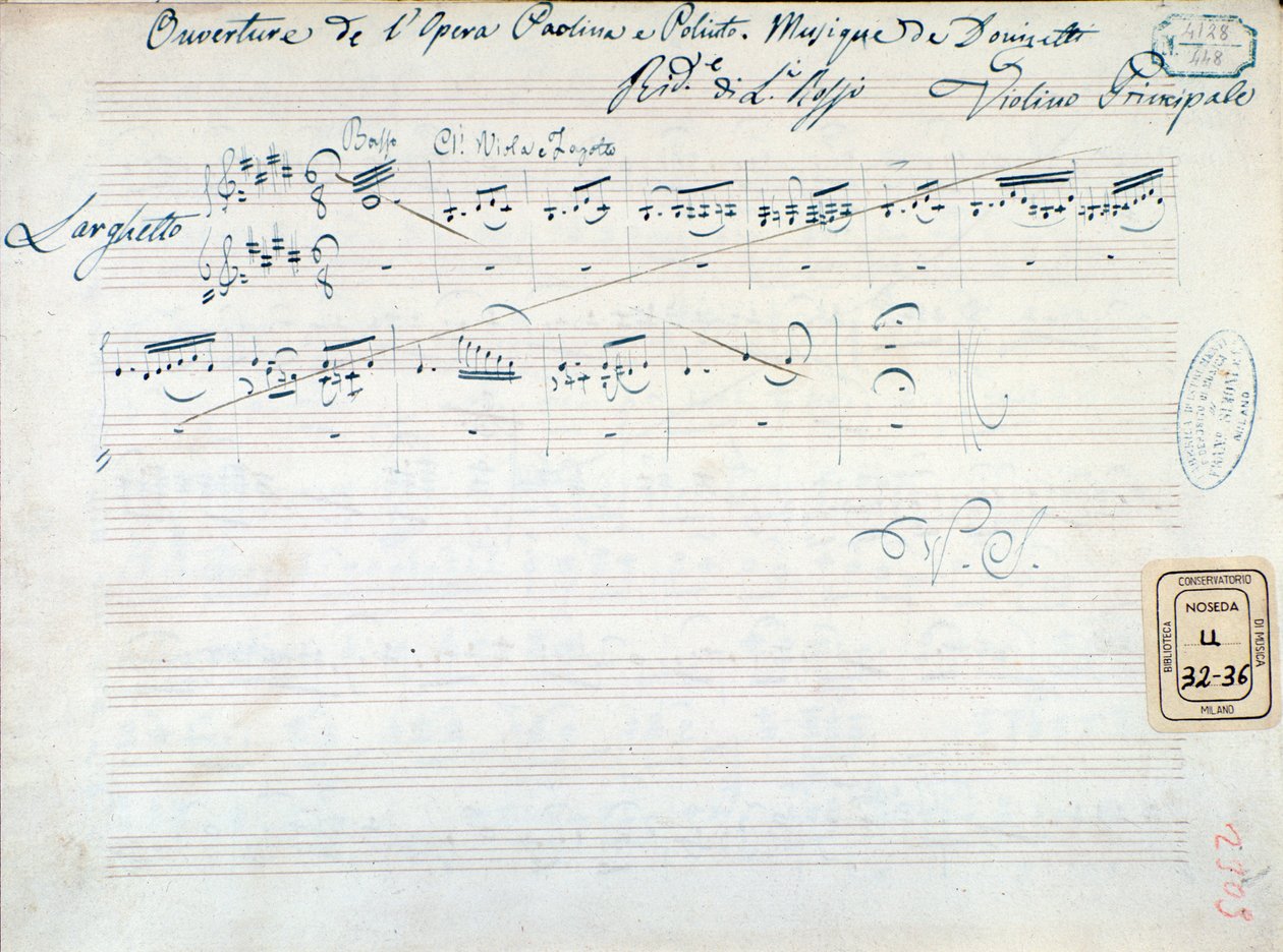 Partitur för "Paolina och Poliuto" av Gaetano Donizetti (bläck på papper) av Italian School