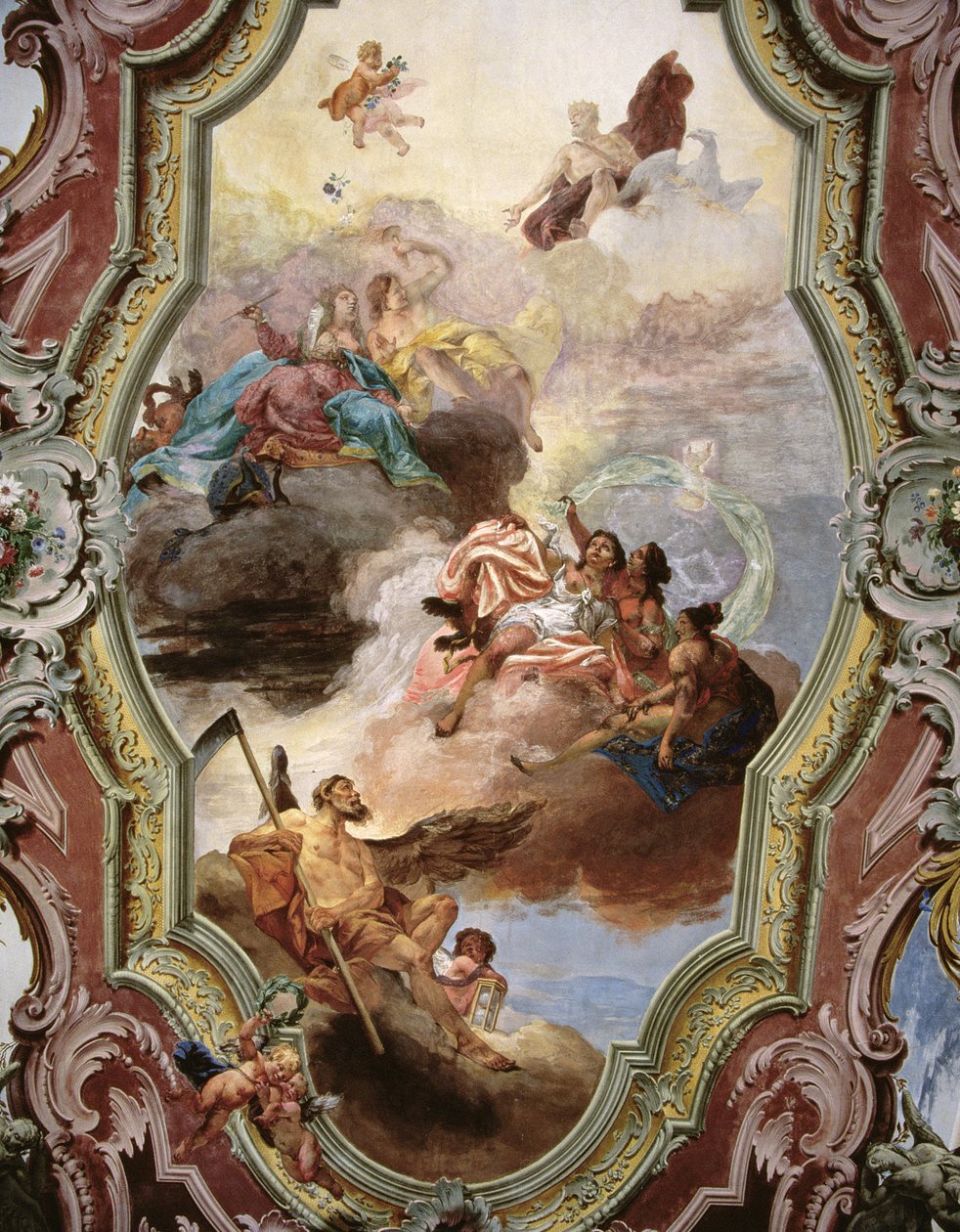 Mytologisk scen med Jupiter, Juno, muserna och Fader Tid av Italian School