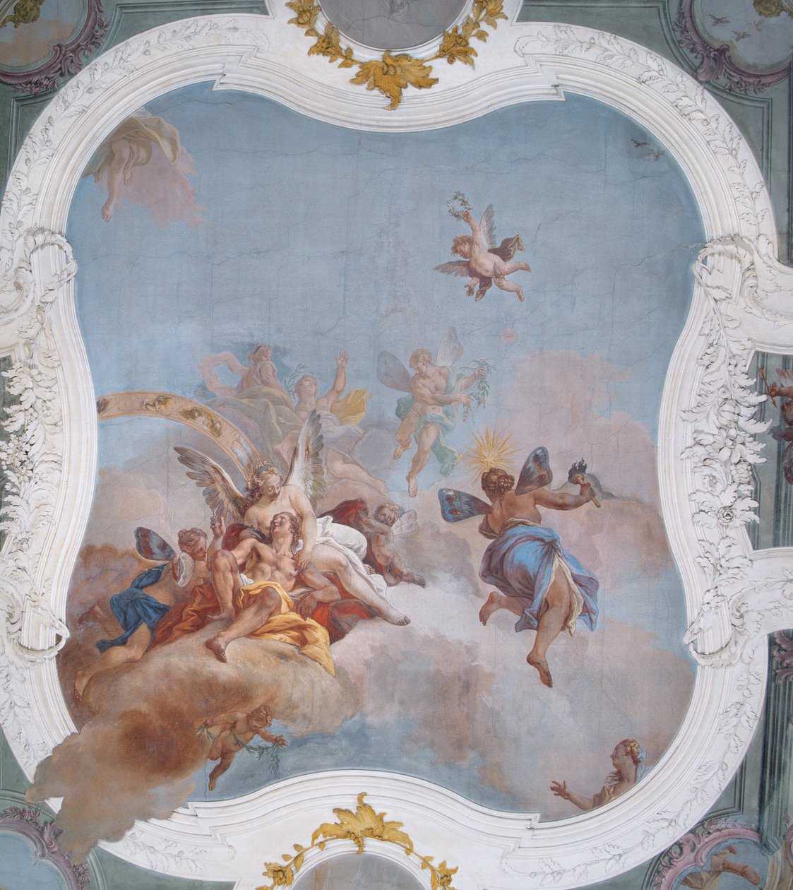 Mytologisk scen med zodiaken (fresk) av Italian School