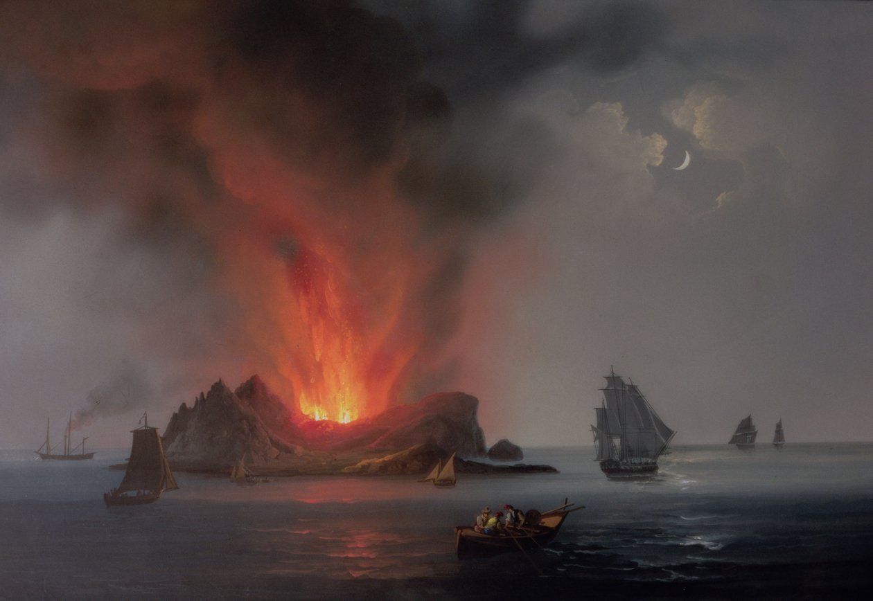 Ny vulkan som bryter ut ur havet runt Sicilien 1831 av Italian School