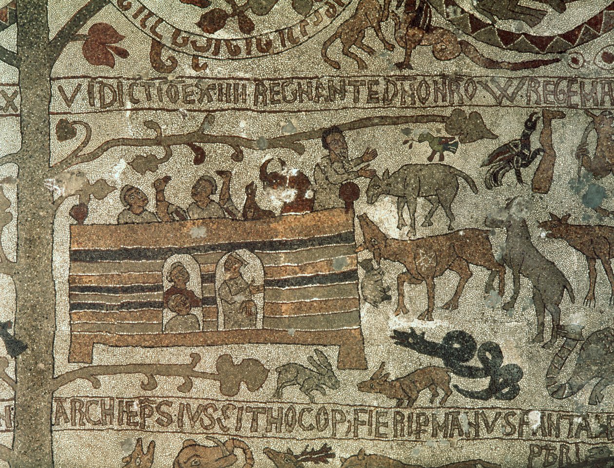Noahs Ark, 1166 (mosaik) av Italian School