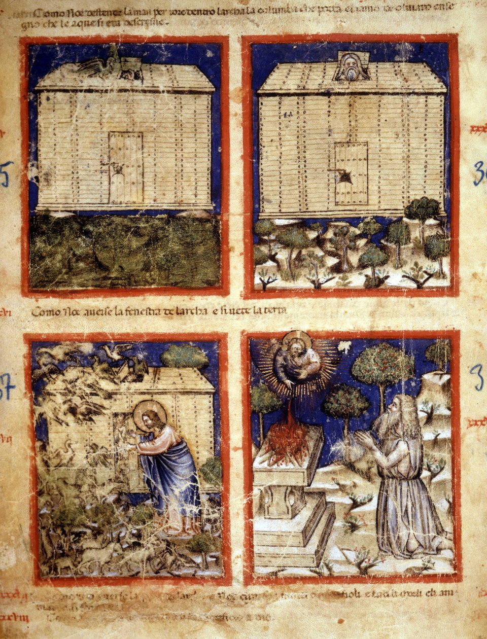 Noaks ark, miniatyr hämtad från codex 212 (eller Padovano Codice eller Bible of Padua) 1390-1400 Rovigo, Accademia dei Concordi av Italian School