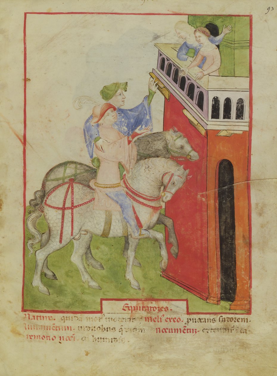Nouv Acq Lat 1673 f.93 Ridning, från Tacuinum Sanitatis, c.1390-1400 av Italian School