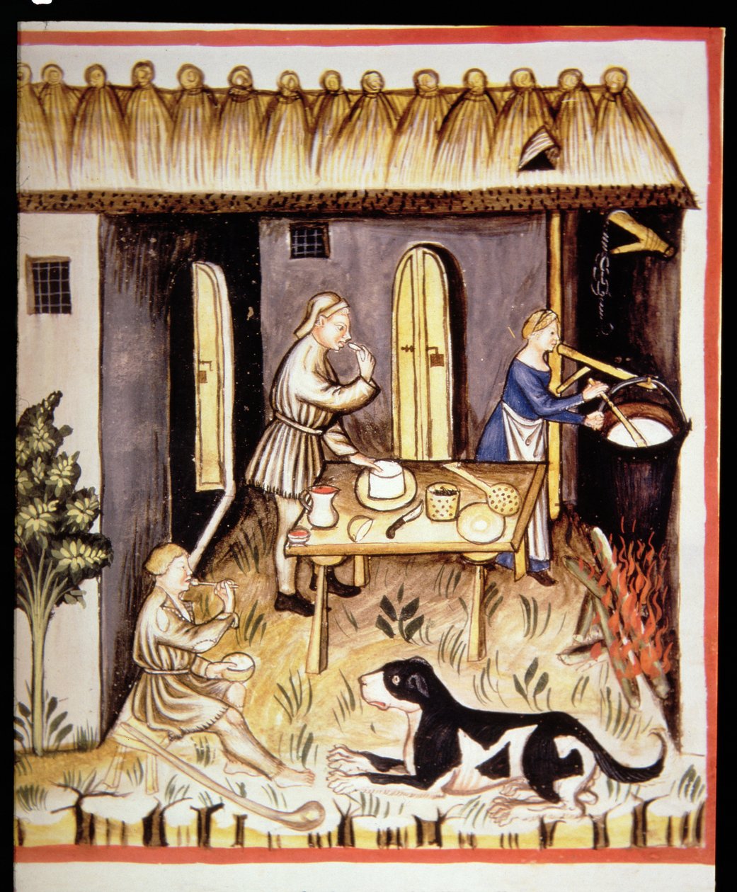 Nova 2644 fol.62r Beredning av vit ost, från Tacuinum Sanitatis av Italian School