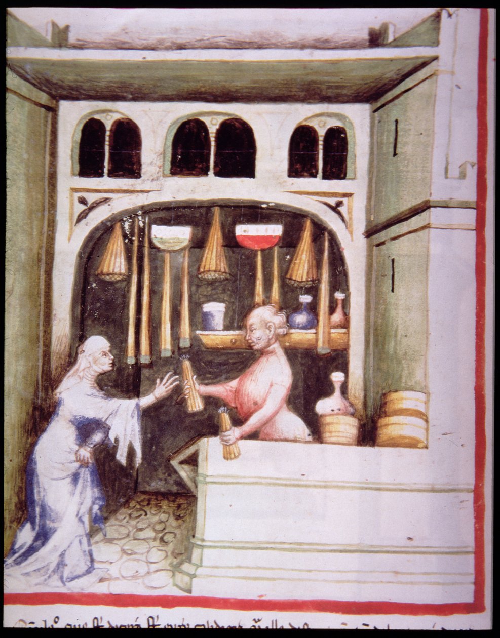 Nova 2644 fol.95v The Candle Shop, från Tacuinum Sanitatis av Italian School