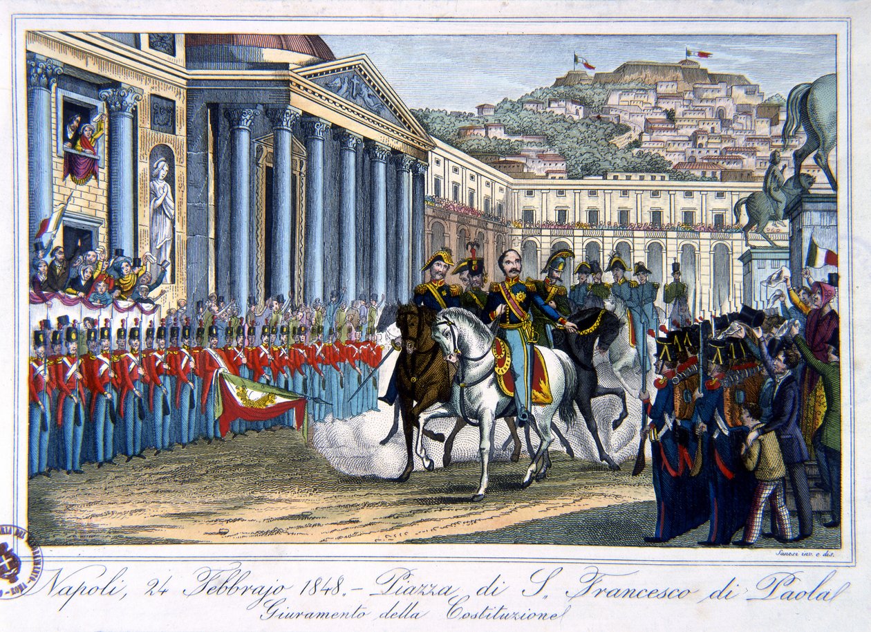 Den italienska konstitutionens ed, Piazza di San Francesco di Paola, Neapel, 24 februari 1848 av Italian School