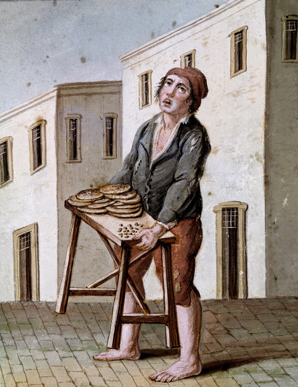 Gamla napolitanska metiers: en pizzaförsäljare - akvarell från 1800-talet - Neapel Museo Nazionale di San Martino av Italian School