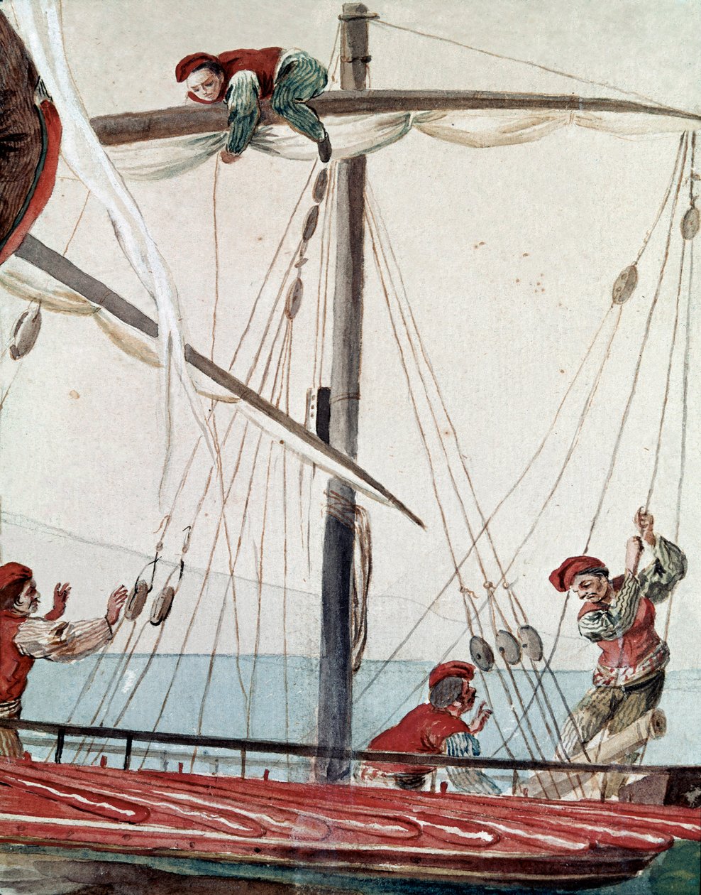 Gamla napolitanska affärer: en fiskebåt - akvarell från 1800-talet - Neapel Museo Nazionale di San Martino av Italian School