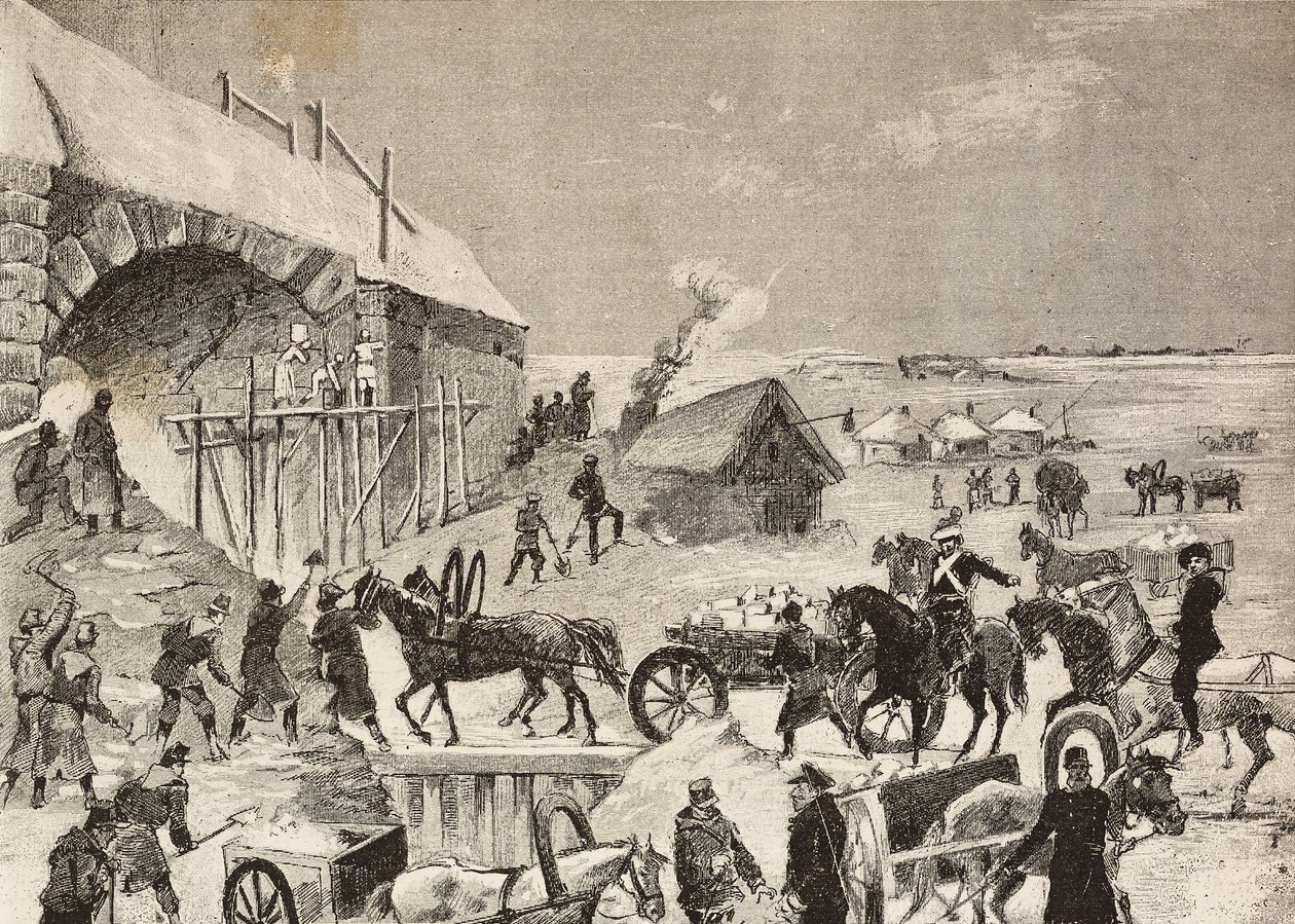 En av fästningarna under uppbyggnad vid Rysslands gräns, gravyr från skiss av Fritzmann, från L