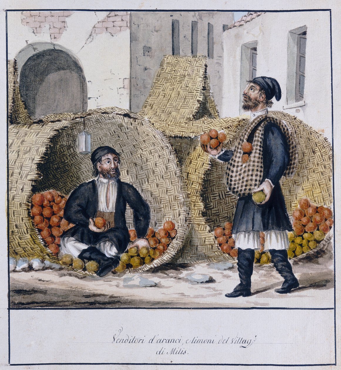 Apelsin- och citronförsäljare från Milis på Sardinien, tryckt ms.258, Luzzetti Collection av Italian School