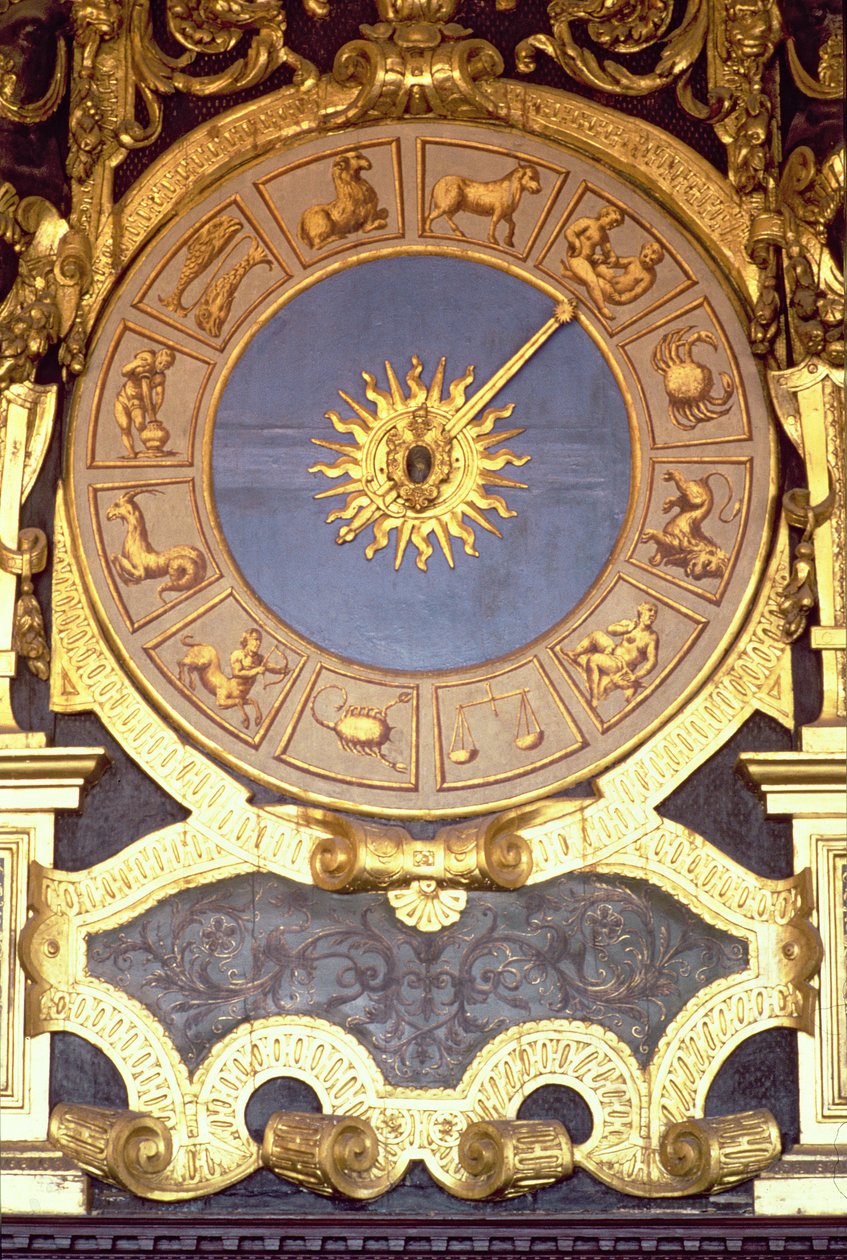 Orologio Zodicale (Zodiac Clock) (fresk och förgyllt trä) av Italian School