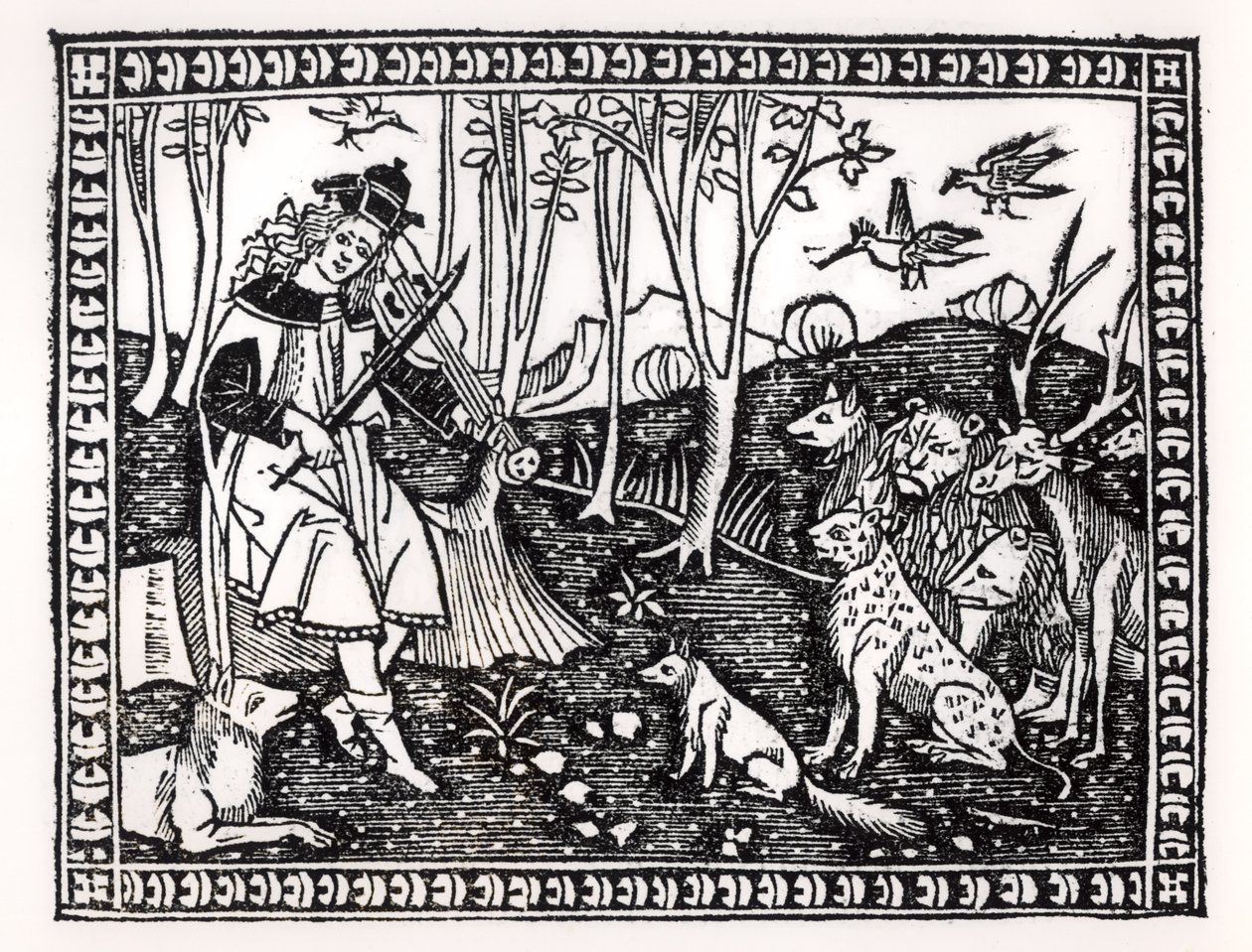 Orpheus Playing to the Animals, 1500 (träsnitt) (bw-foto) av Italian School