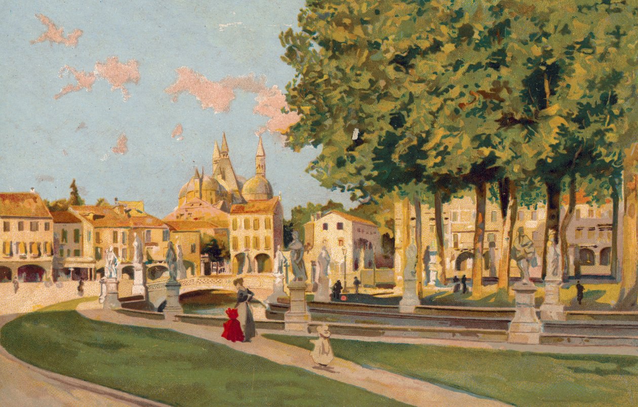 Padova / Padua: Piazza Vittorio Emanuele, Prato della Valle (chromolitho) av Italian School
