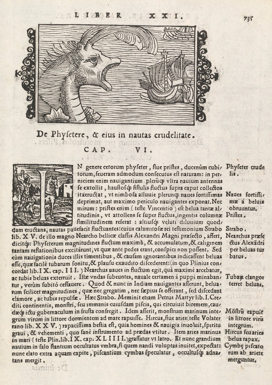 Sida 735 från Nordens historia av Magnus Olaus, Rom 1565 (tryck & gravyr) av Italian School