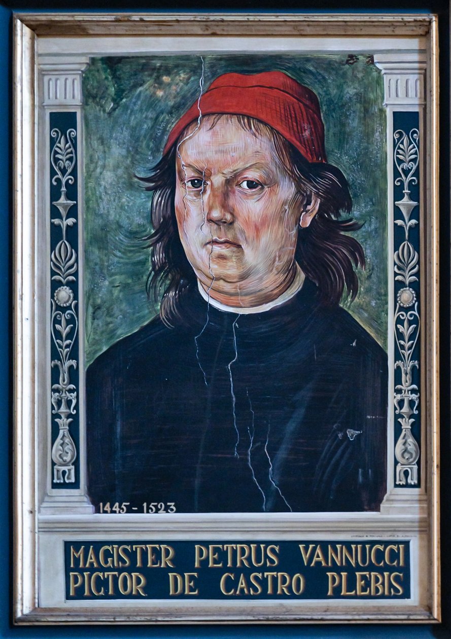 Målning som porträtterar Pietro av Cristoforo Vannucci, känd som Perugino av Italian School