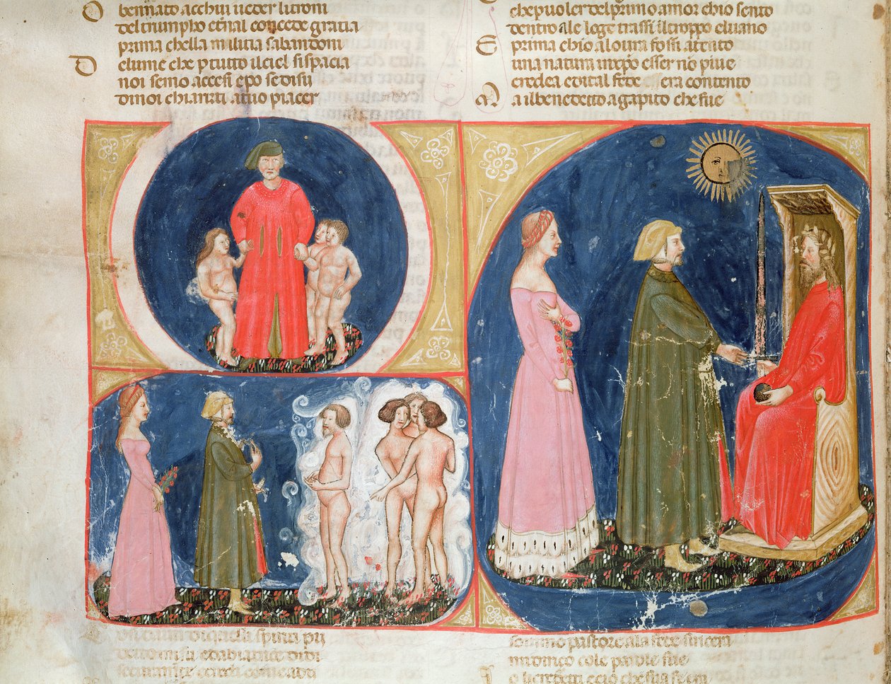 Paradiso VI f.56v Samtal med Justinianus, från Den gudomliga komedin av Dante Alighieri (1265-1321) av Italian School