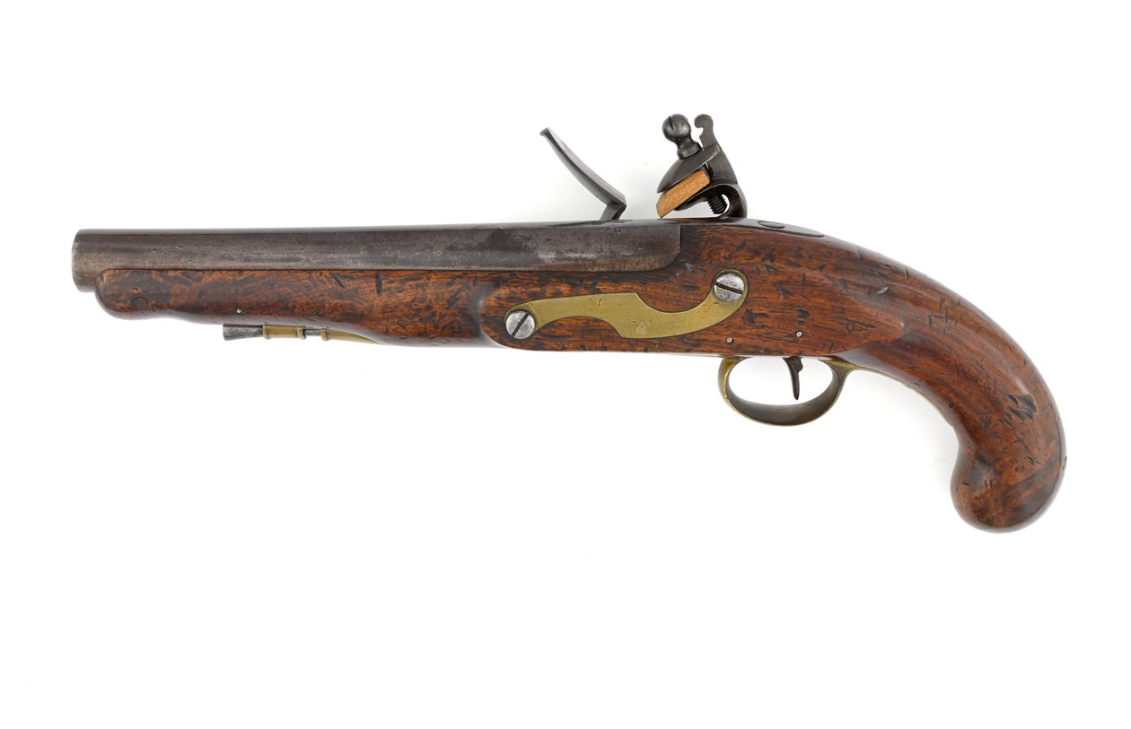 Mönster 1796 flintlåspistol för tunga drakar, variation med ramrodsrör och Ordnance mönsterlås, c.1800 (pistol, flintlås, mönster 1796 tung dragon) av Italian School