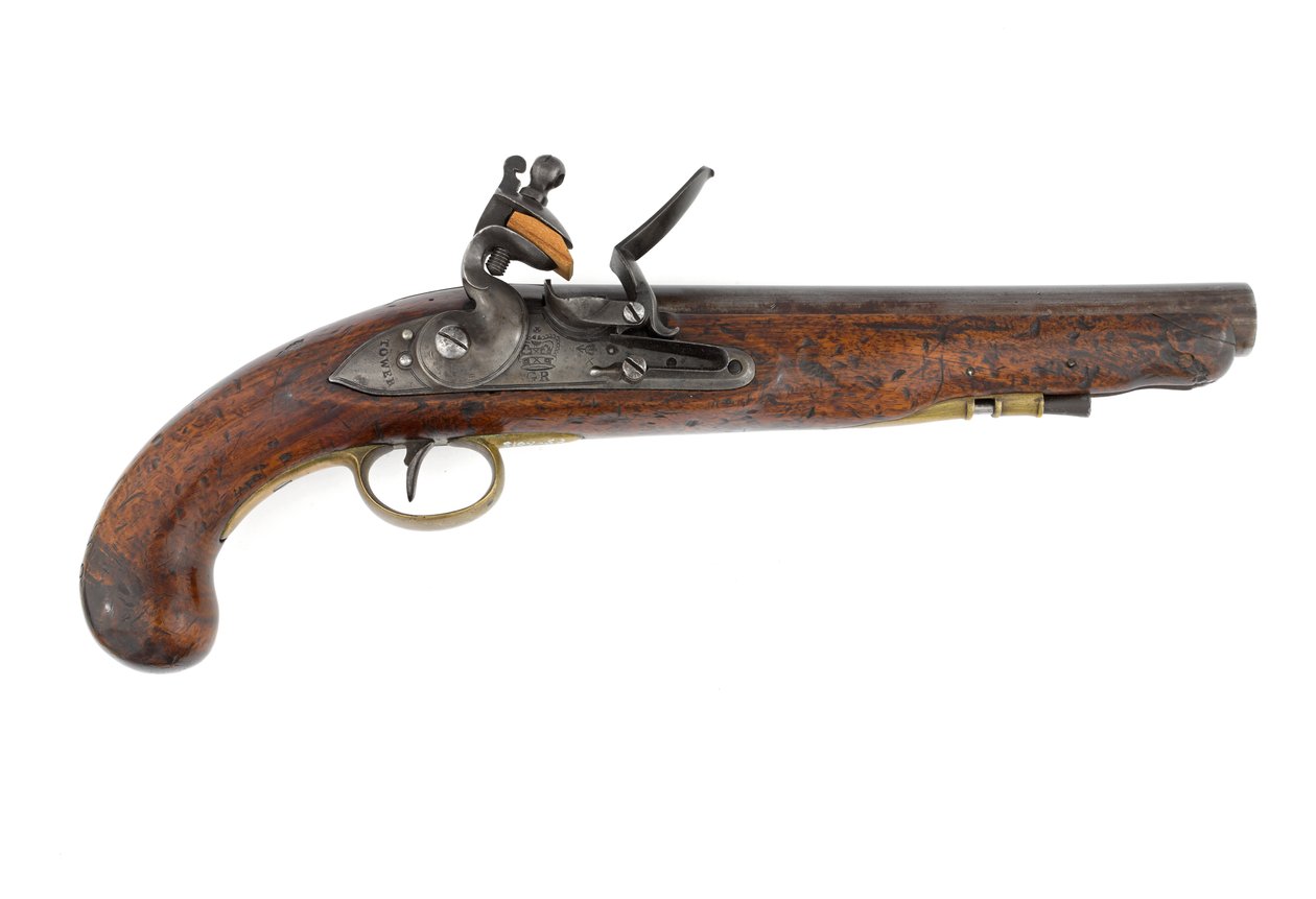 Mönster 1796 flintlåspistol för tunga drakar, variation med ramrodsrör och Ordnance mönsterlås, c.1800 (pistol, flintlås, mönster 1796 tung dragon) av Italian School