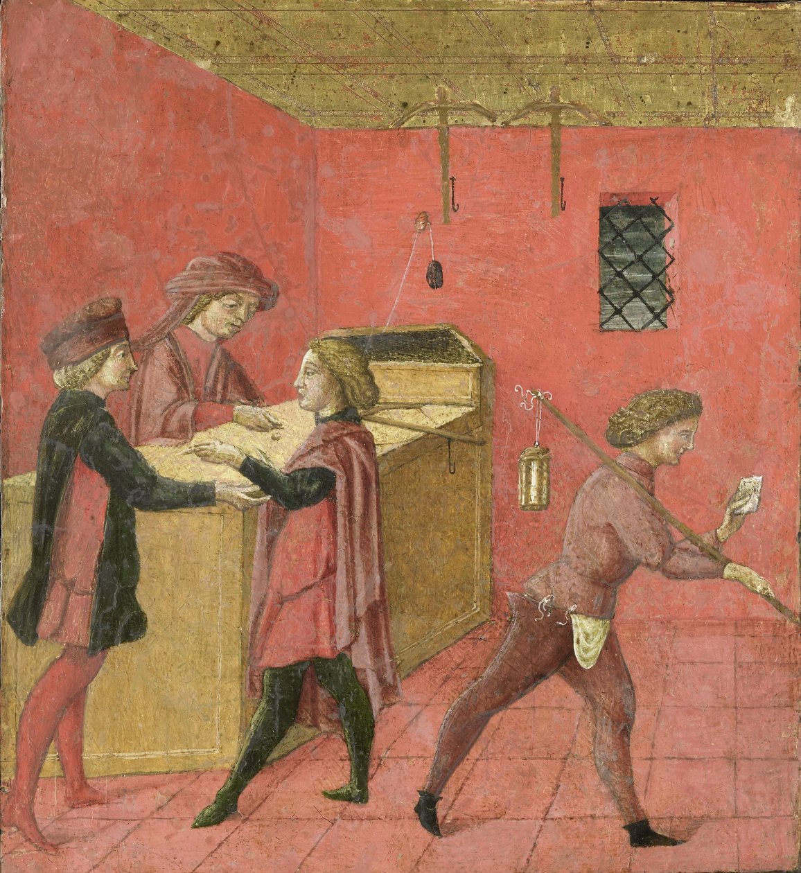 Utbetalning av löner till nattväktarna i Camera del Comune of Siena, 1440-60 (tempera på panelen) av Italian School