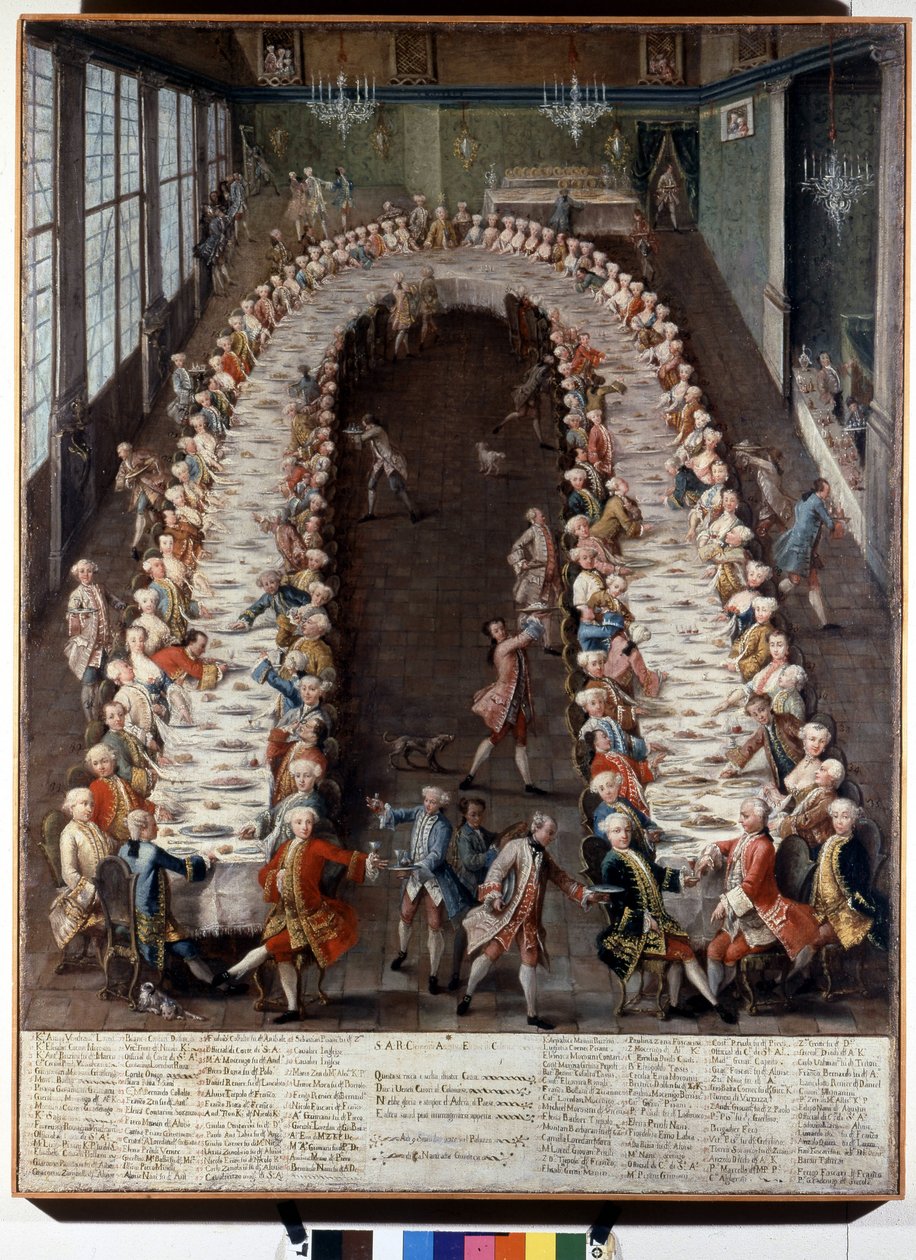 Framförande av en bankett anordnad av familjen Nani. Målning från 1700-talet. av Italian School