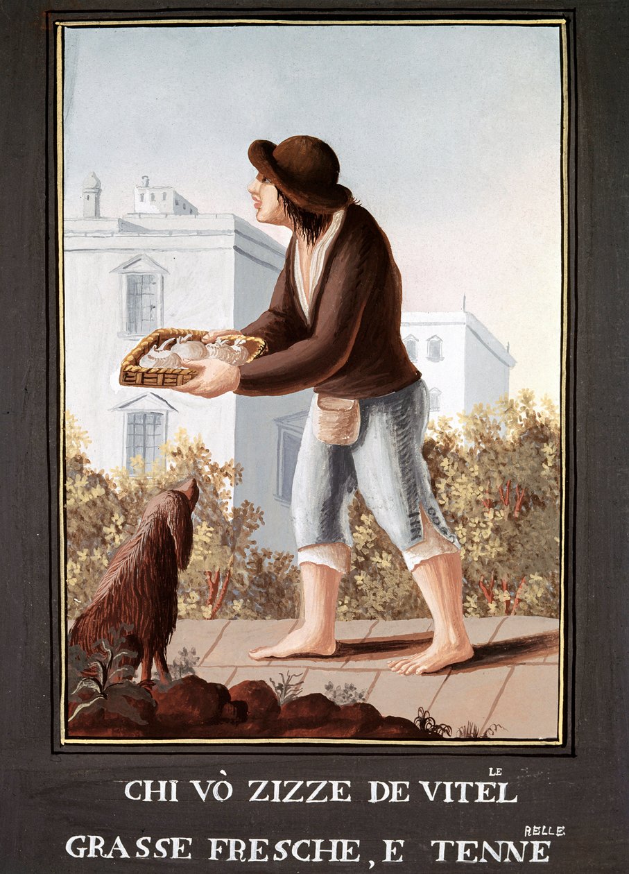 Petites Metiers Neapolitans: kons juversäljare - (Gammal handel: kors juversäljare) Akvarell från 1800-talet - Neapel Museo Nazionale di San Martino av Italian School