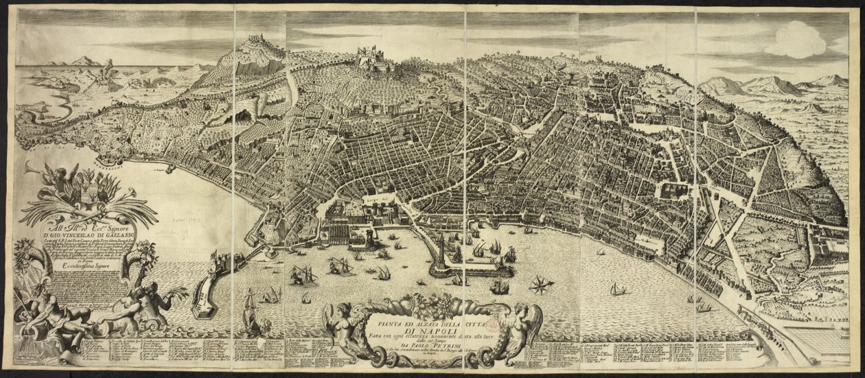 Plan och höjd av staden Neapel ... av P. Petrini.Naples av Italian School