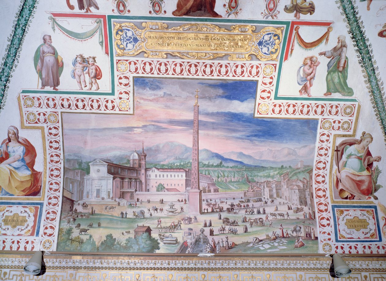 Piazza del Popolo, under påven Sixtus V av Italian School