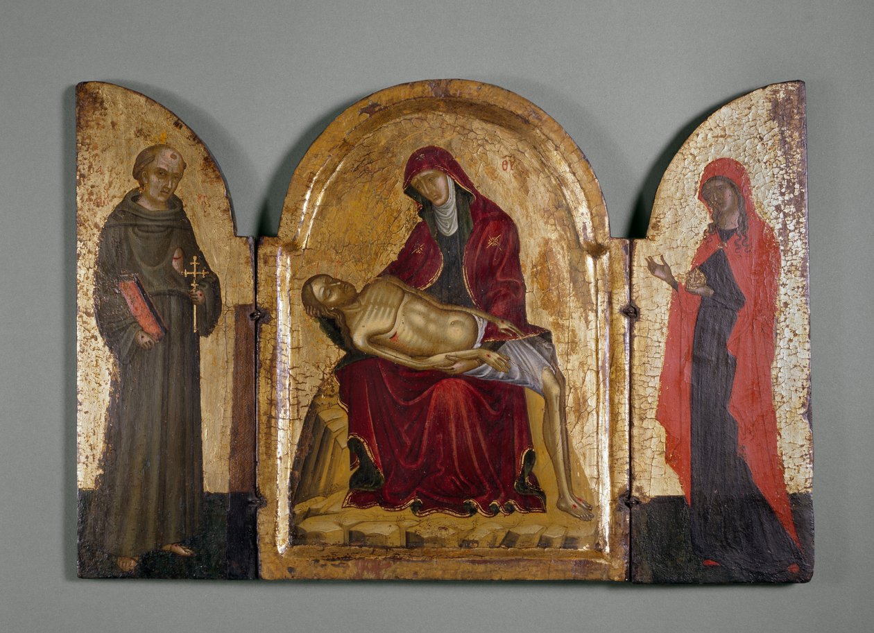 Pieta med St. Franciskus och Maria Magdalena, 1300-talet (panel) av Italian School