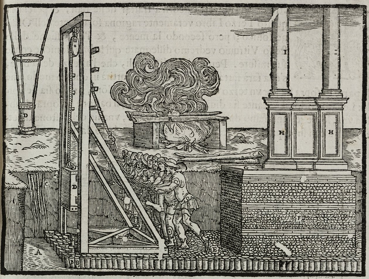 Pålförare, ur "De tio böckerna om arkitektur enligt Vitruvius föreskrifter" av Giovanni Antonio Rusconi, utgiven av Nicolini, Venedig av Italian School