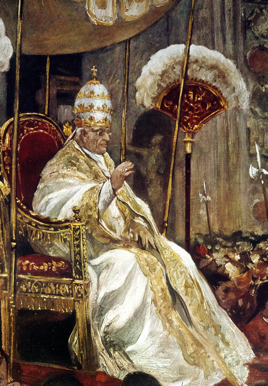 Pius XI, den helige fadern, anländer till Peterskyrkan, bär på "Sedia gestatoria", påsken 1937 (olja på duk) av Italian School