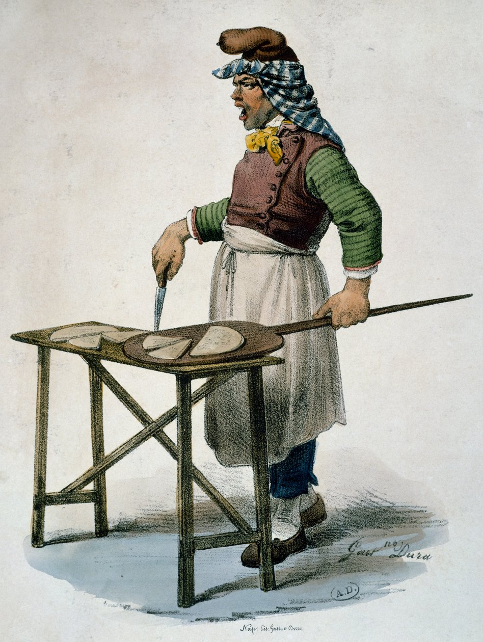 Pizzamakare, ca 1820, gravyr, Italien av Italian School