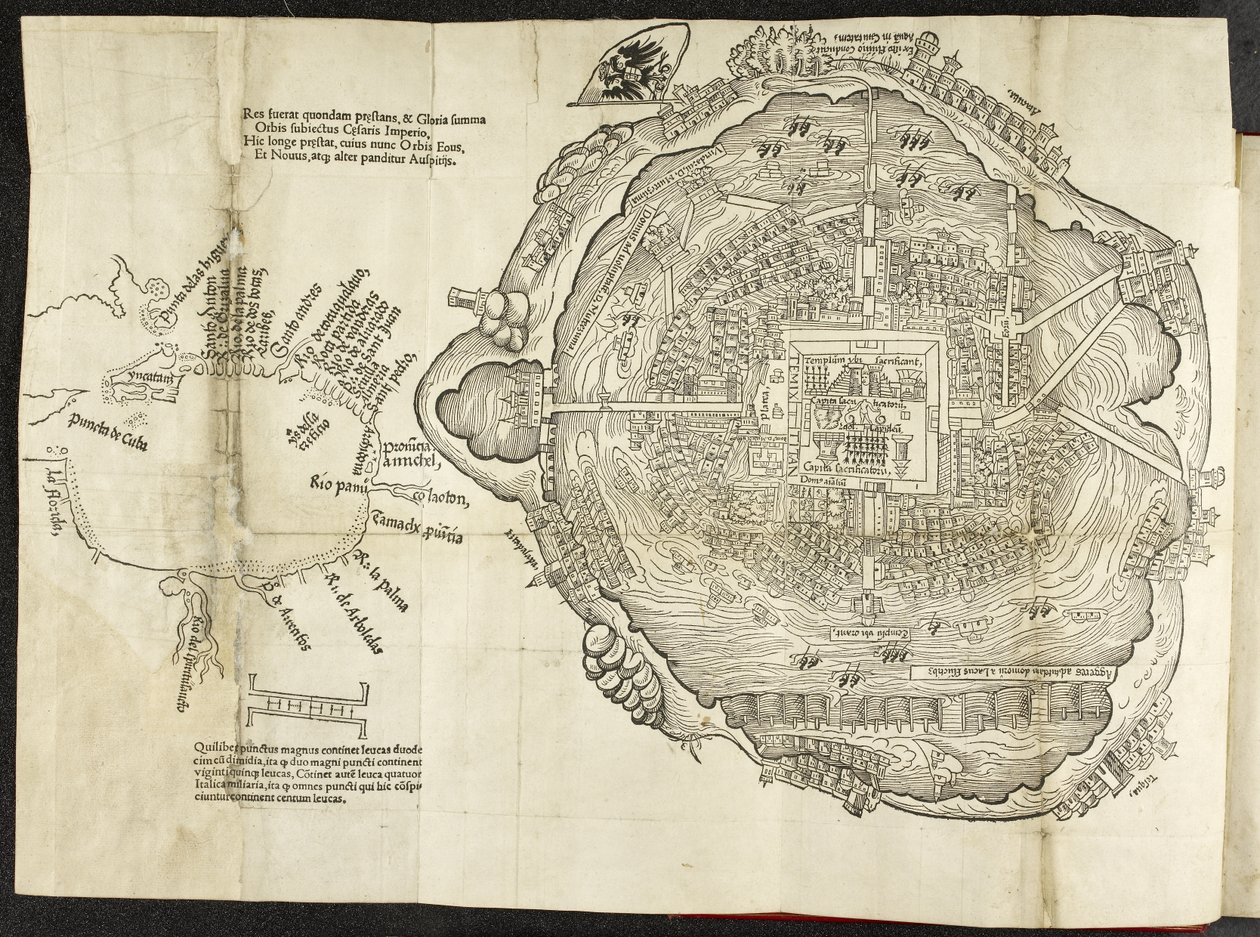 Plan av Mexiko, i Hernando Cortés, La preclara narratione di Ferdinando Cortese della Nuoua Hispagna, Venedig av Italian School