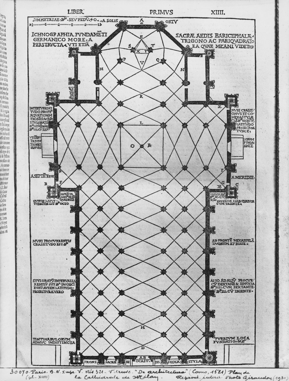 Plan av Milanos katedral, illustration från De Architectura av Vitruvius, Como, 1521 av Italian School