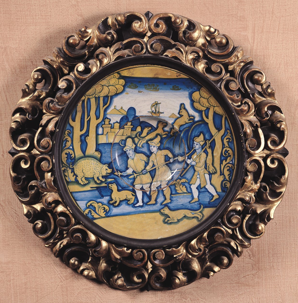 Tallrik dekorerad med en jaktscen, Deruta Workshop, c.1540-45 (maiolica) av Italian School
