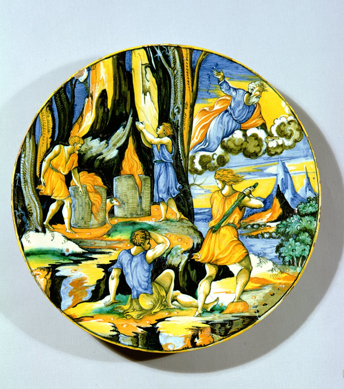 Skylt som visar Kain som dödar Abel, Rimini, mitten av 1500-talet (maiolica) av Italian School
